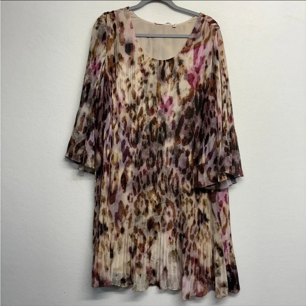 Soft Surroundings Ballia Dress L Long Sleeve Pleated‎ Animal Leopard Print - Picture 3 of 9